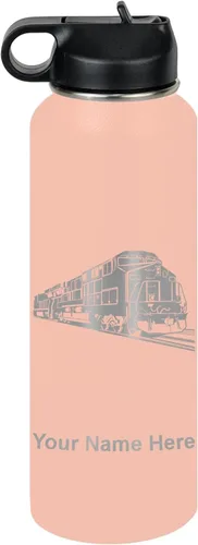 Vista 61 de LaserGram Botella de agua personalizada, tren de carga, acero inoxidable de doble pared aislada al vacío con popote superior, regalo grabado