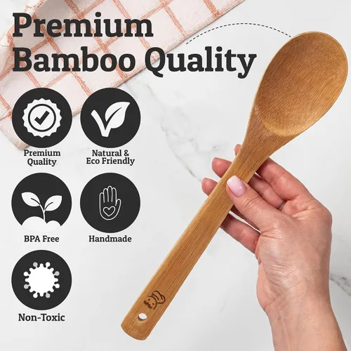 Vista 4 de PriorityChef - Cucharas de madera para cocinar, 6 piezas con soporte para utensilios, utensilios de bambú que no rayan, juego de utensilios