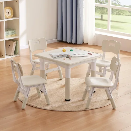 Vista 9 de GITAWUSA Juego de mesa y sillas de estudio para niños, juego de mesa y silla ajustable en altura para niños de 3 a 8 años, mesa de arte para niños