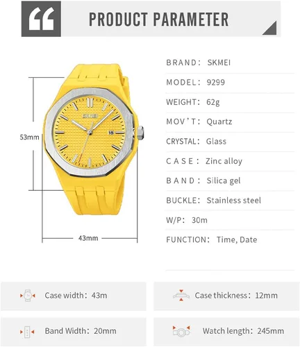 Vista 6 de SKMEI Watches for Men Silicone Easy Read Waterproof Sport Casual Fashion Analog Quartz Luminous Fathers Gifts Black Wrist Watch