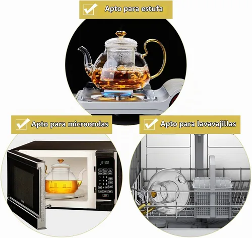 Vista 8 de Tetera de vidrio de gran capacidad con infusor extraíble, apta para estufa, vidrio de borosilicato grueso resistente al calor, 46 onzas líquidas