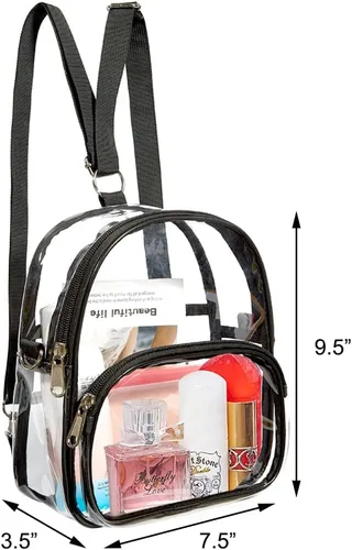 Vista 3 de COVAX Mini mochila transparente, aprobada para estadios, mochila transparente para mujer, para el trabajo, viajes de seguridad, conciertos y eventos