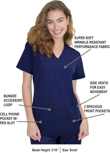 Vista 2 de Green Town Ropa quirúrgica para mujer 4 bolsillos con cuello en V, tela elástica, uniformes de fácil cuidado