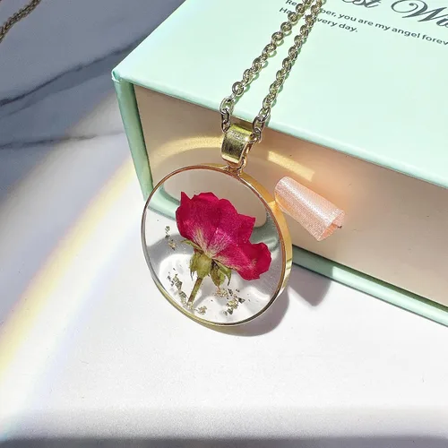 Vista 12 de Collares de flores de nacimiento para mujer, collar de 1 a 12 meses, collar de flores prensadas hecho a mano, regalo único de vacaciones, dorado, 18