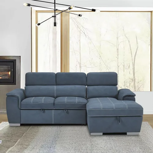 Vista 3 de Lexicon Cheyenne Sofá cama modular convertible, diván derecho, color azul