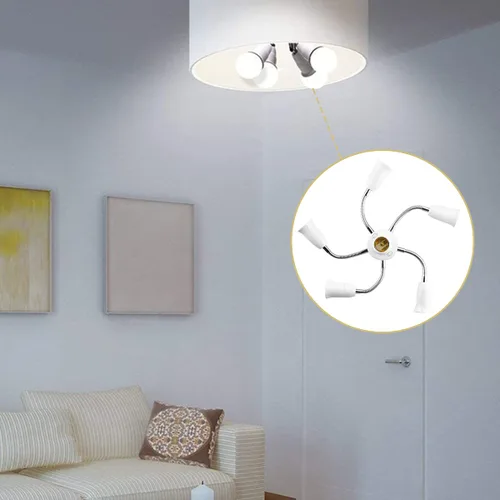Vista 5 de 6 en 1 E26 E27 adaptador divisor de bombilla soporte de lámpara manguera de extensión convertidor de base giratoria ajustable de 360 grados