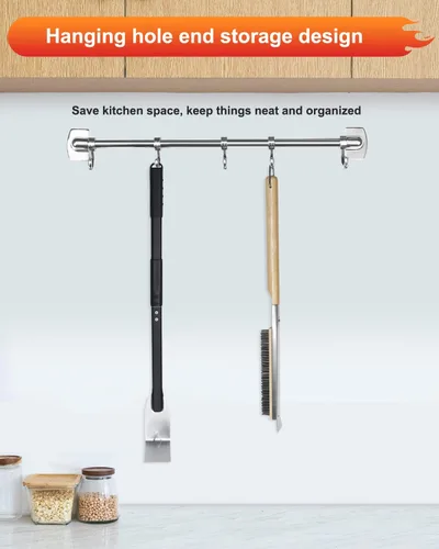Vista 5 de Juego de 2 accesorios para horno de pizza, cepillo para pizza, rastrillo de ceniza con mango de madera de caucho, cepillo de horno de pizza duradero