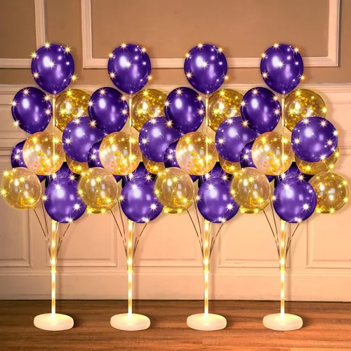 Vista 8 de Wettarn - Juego de 4 soportes para globos para suelo con luz LED, dorado y Oro y verde