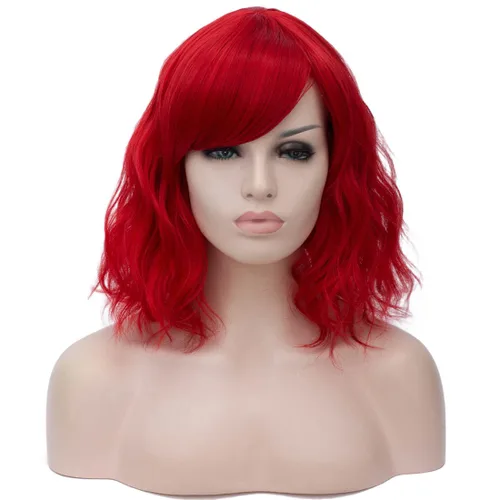 Vista 12 de BUFASHION Peluca rizada corta ondulada de 14 pulgadas para mujer, peluca sintética para cosplay, Halloween, peluca con flequillo lateral (negro)