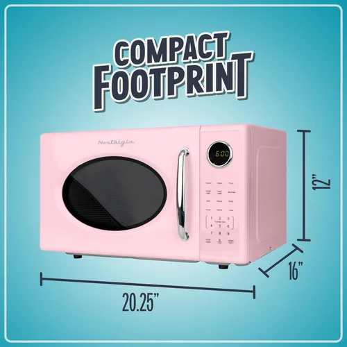 Vista 105 de Nostalgia Horno microondas retro compacto para encimera, 0.7 pies cúbicos, 700 vatios con pantalla digital LED, bloqueo para niños, interior fácil