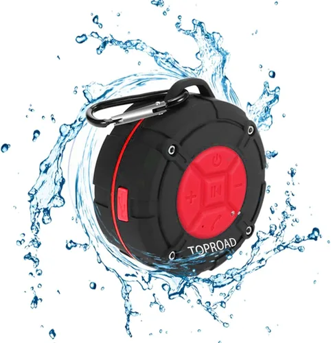 Vista 10 de TOPROAD - Altavoz Bluetooth impermeable, altavoces de ducha IPX7, pequeño altavoz portátil con clip y 2 ventosas, micrófono integrado, altavoz manos