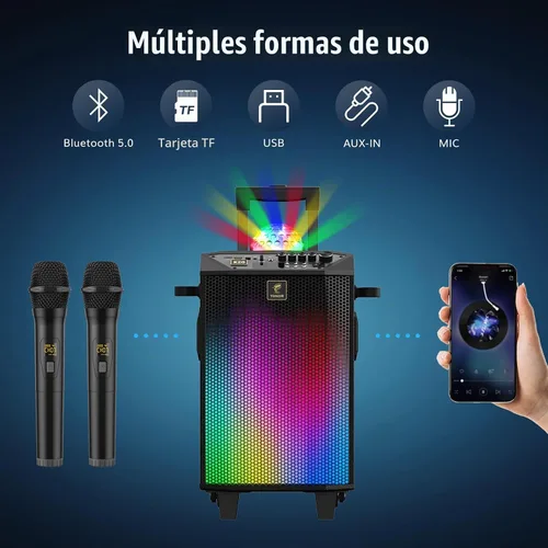 Vista 4 de Máquina de karaoke inalámbrica para adultos, sistema PA TONOR portátil con Bluetooth, altavoz para cantar con dos micrófonos inalámbricos, bola