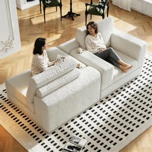 Vista 8 de Sofá Seccional Modular Cloud, Combinación DIY Sofá Modular para Sala de Estar, Sofás de Asiento de Amor de Tela Tejida Única con 2 Almohadas, Sofá