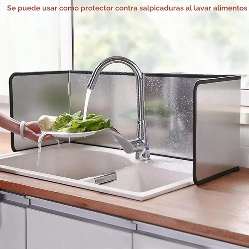 Vista 2 de Protector contra salpicaduras para estufa de 4 lados, protector de salpicaduras de grasa de acero inoxidable