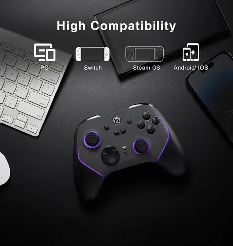 Vista 3 de BINBOKPLAY Switch Pro Controller, Game Controller for PC/Switch2/Switch, 7 Color LED Hall Effect Controller with Microswitch Buttons, PC Controller