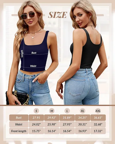 Vista 6 de Locoowai 3 piezas de camiseta sin mangas para mujer, cuello cuadrado, camiseta sin mangas para fitness, informal, básica, para entrenamiento, yoga