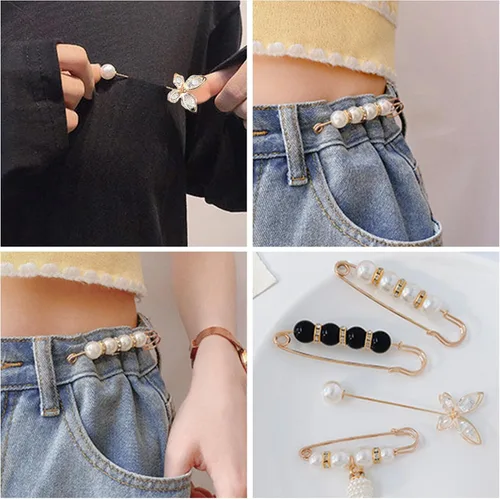 Vista 4 de 4 broches de perlas, alfileres de seguridad para mujeres y niñas, pantalones de vestir, falda, cuello de cárdigan, broches de diamantes de imitación