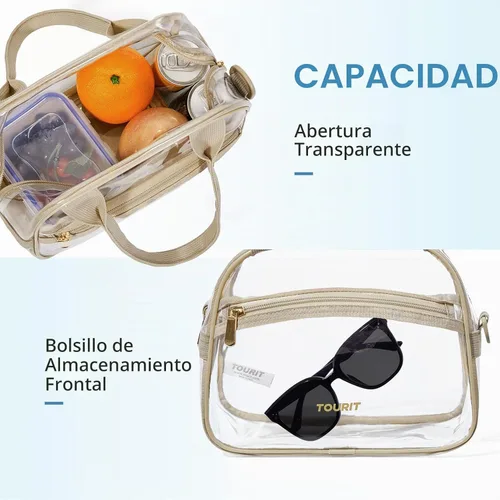 Vista 5 de TOURIT Bolsa de almuerzo transparente aprobada para estadios, bolsa transparente con correa ajustable, lonchera transparente para mujeres y hombres