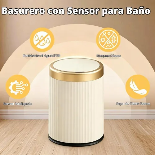 Vista 4 de URALFA Cubo de basura automático con sensor de movimiento para baño con tapa, cubo de basura sin contacto, cubo de basura inteligente a prueba