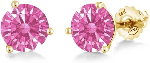 Vista 182 de Gem Stone King Aretes de Martini de oro amarillo de 14 quilates Aretes de tuerca de 3 puntas para mujeres y hombres Redondos de 0.236 pulgadas
