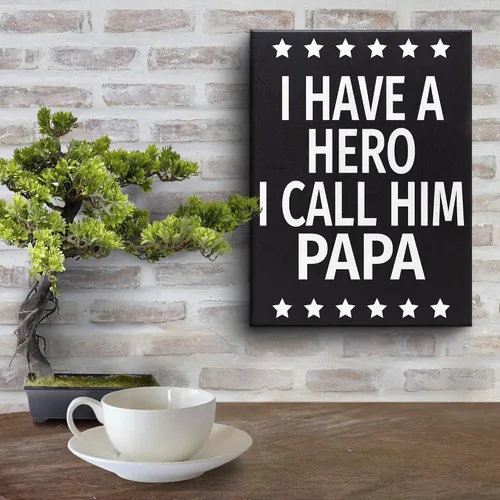Vista 6 de JennyGems Regalo para papá, cartel de madera con texto en inglés "I Have a Hero I Call Him Papa", regalos para papá, decoración de estantes y colgar