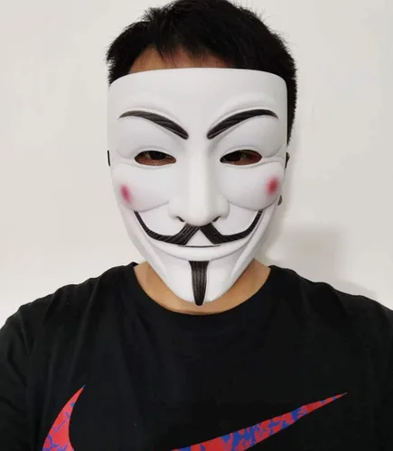 Vista 2 de Junyulim Anonymous Vendetta Hacker Mask Guy Fawkes Game Master Mask For Halloween Cosplay