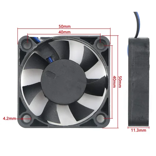 Vista 4 de Mini ventilador de refrigeración silencioso de 1.969 in x 1.969 in x 0.453 in, 2 pines CC, 12 V, 0.18 A, 6000 RPM, para impresora 3D, computadora