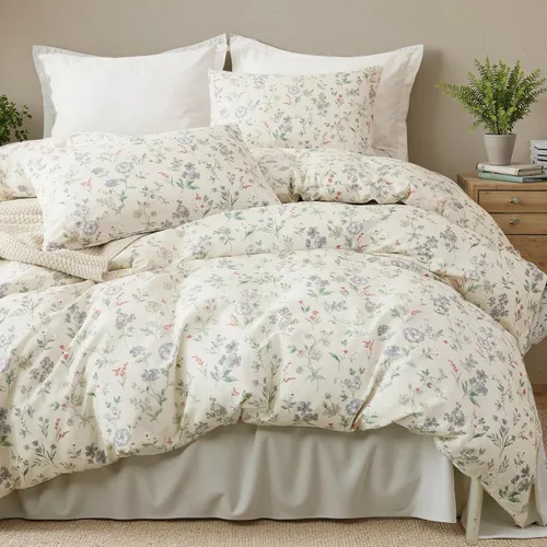 Vista 53 de EAVD Elegante funda de edredón floral pequeña, tamaño individual, suave, 100% algodón, con estampado floral pequeño, con 2 fundas de almohada