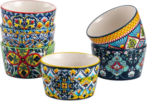 Vista 9 de 6 oz Ceramic Ramekins Set of 6, Boho Baking Cups & Dessert Dishes