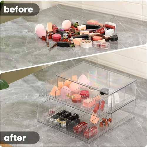 Vista 6 de LALOBLUE Clear Acrylic Sunglasses Organizer, Stackable Eyeglass Storage Case with Gold Handles, Glasses Display Holder