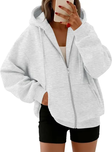 Vista 15 de Trendy Queen - Sudaderas con capucha y cremallera para mujer, sudaderas de gran tamaño, trajes de moda de otoño, chaquetas informales, ropa