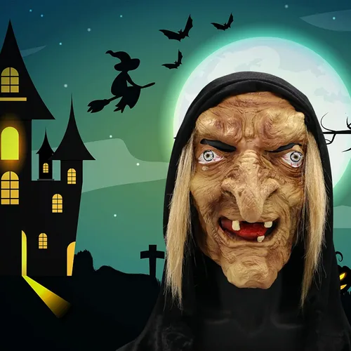 Vista 4 de Máscara de cabeza completa para Halloween máscara de bruja de terror negro talla única