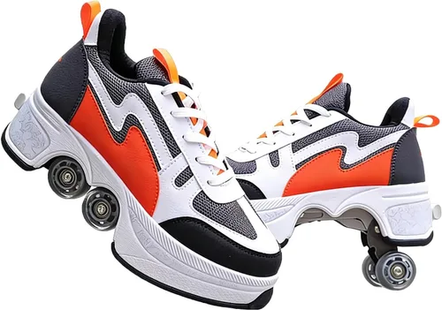 Vista 10 de Rueda de deformación de doble hilera Patines de ruedas 2 en 1 – Zapatos de senderismo automáticos invisibles con polea extraíble para patinaje