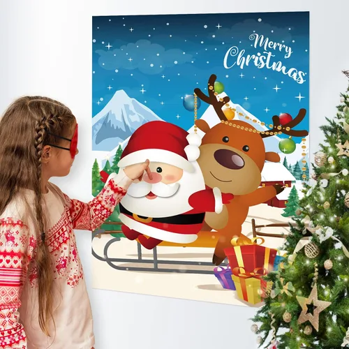 Vista 7 de Juegos de fiesta de Navidad, pin the nose on the Reindeer y Pin the Hat on The Santa Decoración de fiesta de Navidad con vendas y calcomanías