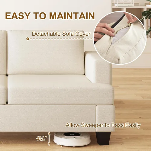 Vista 8 de Furnimart Sofás Seccionales para Sala de Estar, Modernos 2 Sofás de Dos Plazas y Sofá de 3 Plazas, Juego de Sofá de Asiento Profundo Color Crema