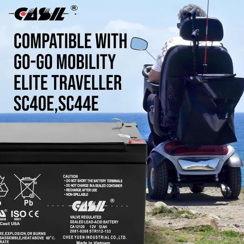 Vista 3 de Casil Batería de repuesto de 12 V y 12 Ah compatible con Go-Go Mobility Elite Traveller SC40E SC44E, paquete de 2