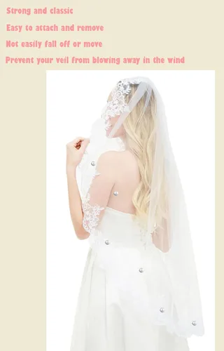 Vista 4 de Velo de novia velo de boda pesos magnéticos de doble cara perlas artificiales, Botón de plata perla redonda blanca