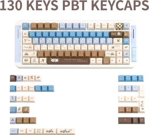 Vista 2 de 130 Keycaps PBT Tema Chocolate Sal Marina Keycaps Lindas Perfil Cherry Sublimación por Tinte Juego de Teclas Personalizadas para Interruptores