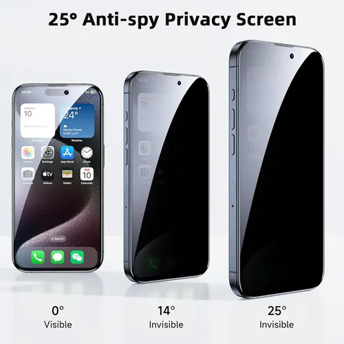 Vista 2 de Paquete de 2 protectores de pantalla de privacidad para iPhone 14 Pro Max, [kit de alineación automática] Vidrio templado de pantalla completa