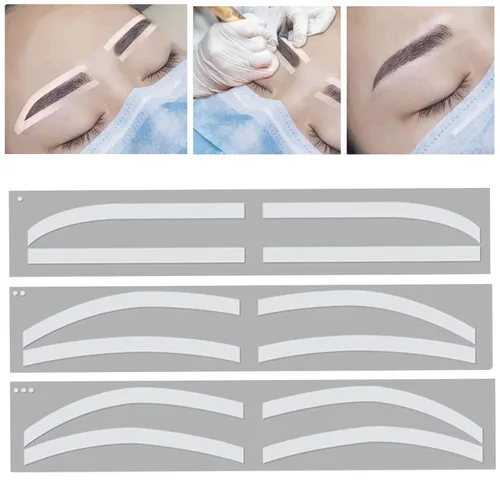 Vista 9 de 6 pares de calcomanías auxiliares de tatuaje de cejas, adhesivo desechable para cejas, regla de cejas, herramientas de ayuda de maquillaje para mujer