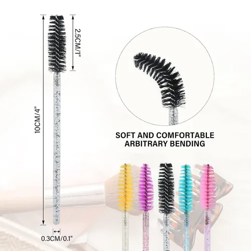 Vista 2 de G2PLUS 50 cepillos de rímel de pestañas, carretes de pestañas desechables, varitas de rímel de cristal flexibles para extensiones de pestañas, aseo