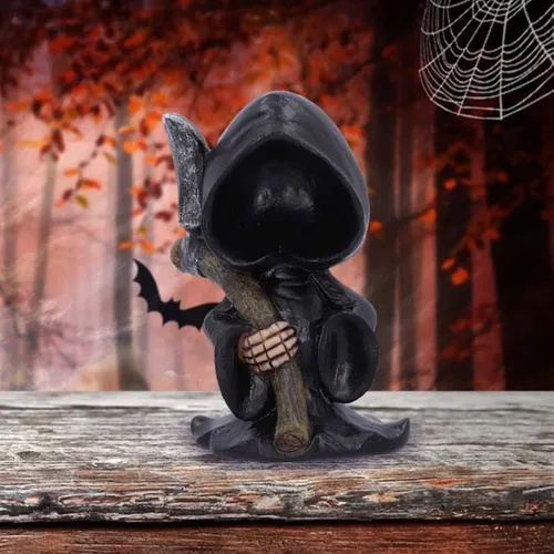 Vista 4 de KLKCMS Estatua de figura de Halloween, acento de muerte santa, celebración de Santa Muerte, figura de la Santa Muerte para armario de fiesta