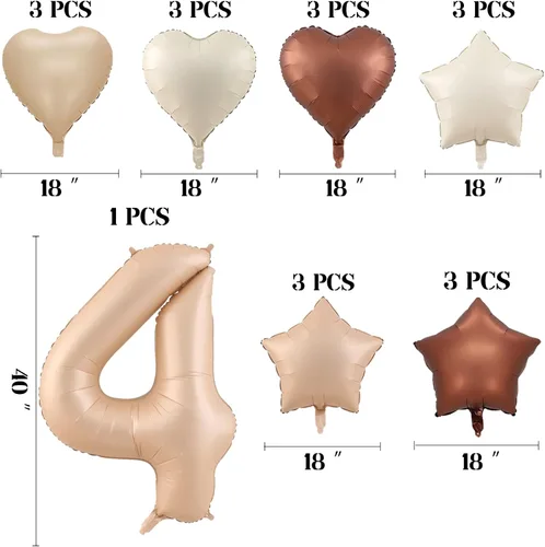 Vista 2 de Globos de 40 pulgadas con el número 4, 19 globos grandes de aluminio con número de helio con globos de corazón neutros color crema caramelo, beige