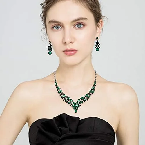 Vista 6 de Flyonce Conjunto de collar y pendientes de cristal para bodas y bodas
