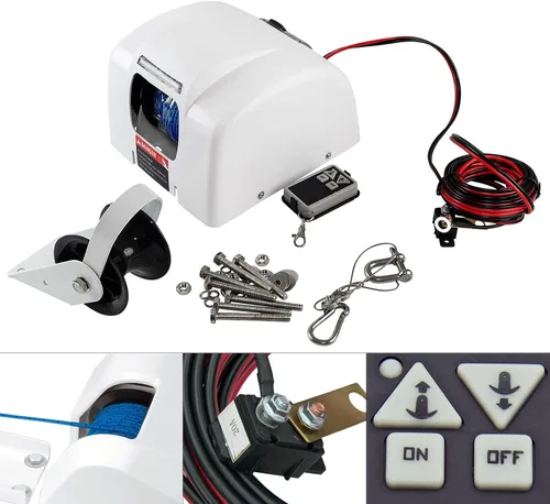 Vista 7 de Cabrestante de anclaje eléctrico de 45 libras con control remoto inalámbrico, cabrestante de anclaje eléctrico de barco de 12 V con control remoto