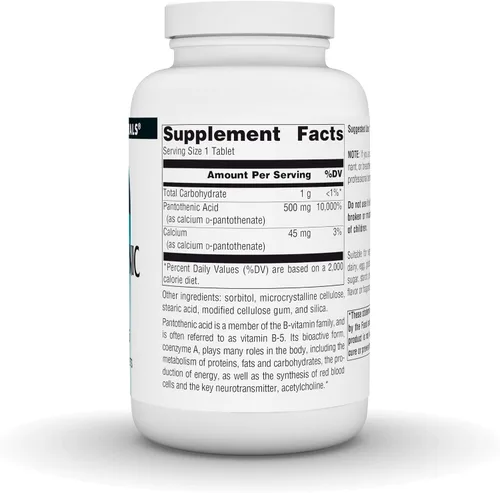 Vista 3 de Source Naturals Ácido pantoténico 500 mg Vitamina B-5 Suplemento dietético - 200 Tabletas