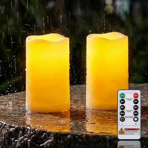 Vista 13 de Homemory paquete de 9 velas sin llama, impermeables para exteriores, velas LED acrílicas que funcionan con pilas, con control remoto y temporizador
