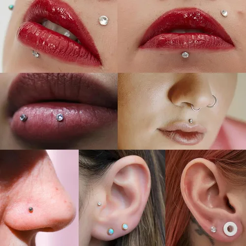 Vista 4 de Xpircn Anillo de labio de acero inoxidable con circonita cúbica, 20G, 18G, 16G, sin rosca, piercing para labio, nariz, hélix, tragus, cartílago