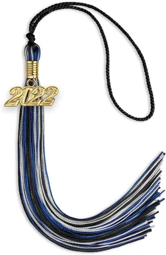 Vista 22 de Endea Graduation Borla mixta de triple color con gota de fecha dorada (negro/dorado/blanco, 2021)