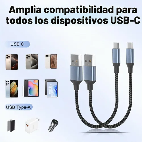 Vista 7 de Cable corto USB a USB C de 1 pie, paquete de 2 cables USB C de carga rápida de 1 pie para automóvil, trenzado corto USB A a C, cable de carga de 1
